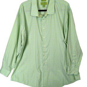 Egara Men Size 19 34-35 Non Iron Slim Fit Green Button Up Shirt Egyptian Cotton